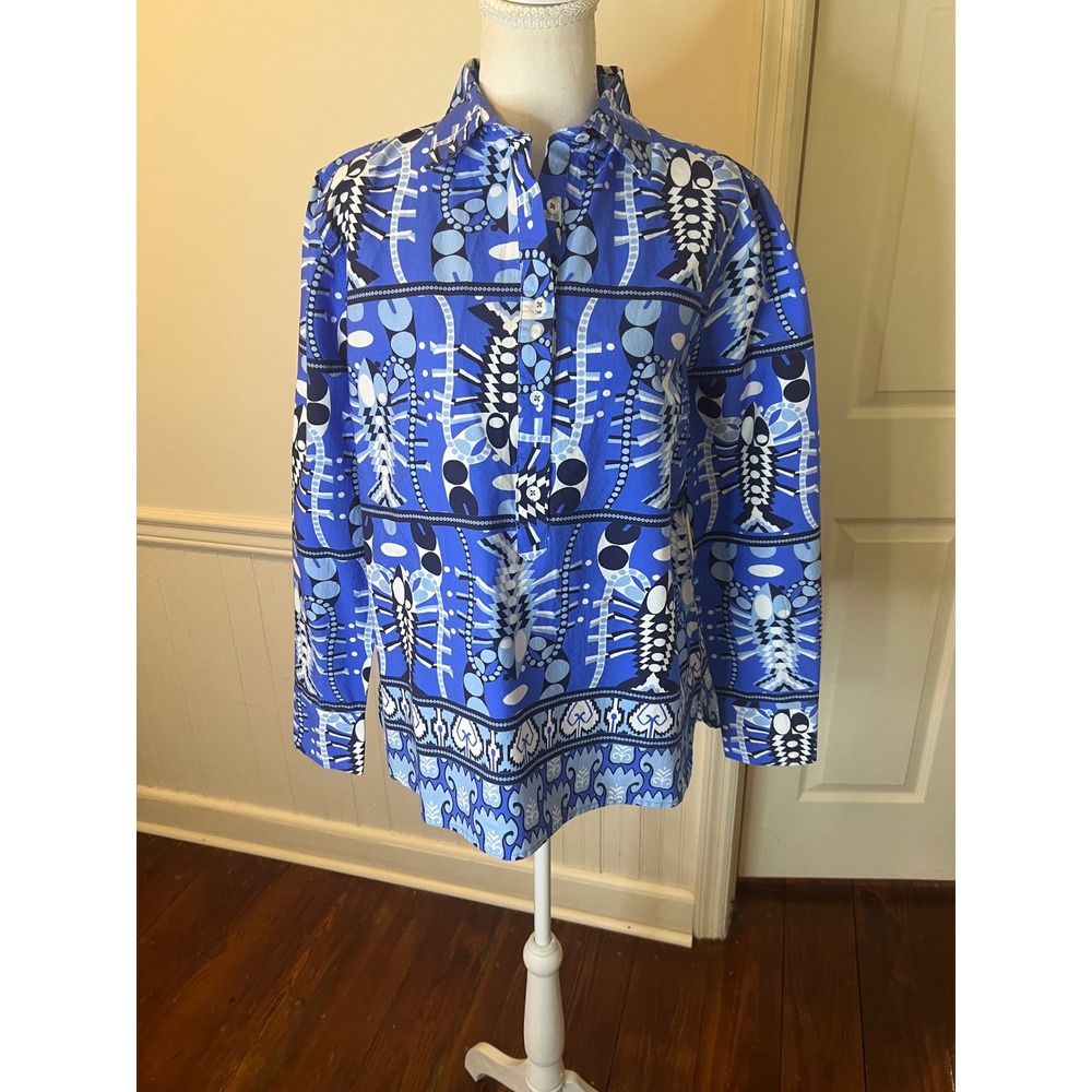 Jude Connally Blue Seaside Catch Print Tunic Top Womens M NEW - Picture 6 of 12